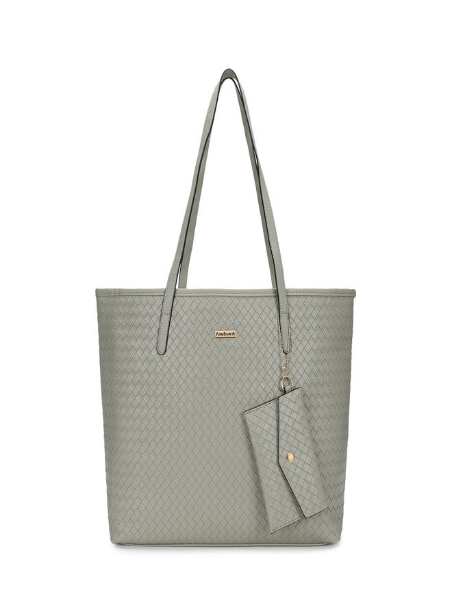 Fastrack Quilted Tote Bag For Women Fits Upto 15" Laptop | Stylish Faux Leather Tote With Weaving Pattern and Zip Closure | Comes With Extra Pouch and Comfortable Shoulder Straps - Image 1